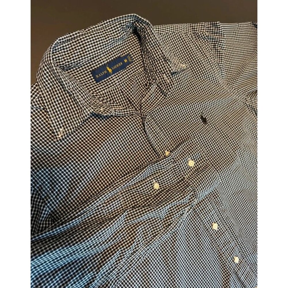 Ralph Lauren Men’s M Black White Gingham Button Down Shirt Pony Logo Cotton